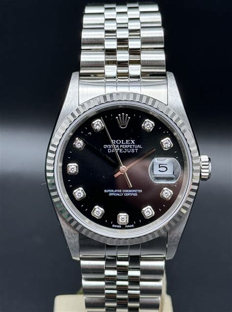 rolex 16200 con brillanti|Rolex Datejust 36mm Nero con Brillanti Balc Diamonds Dial.